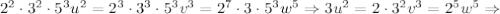 2^2\cdot 3^2\cdot 5^3u^2=2^3\cdot 3^3\cdot 5^3v^3=2^7\cdot 3\cdot 5^3w^5\Rightarrow&#10;3u^2=2\cdot 3^2v^3=2^5w^5\Rightarrow