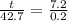 \frac{t}{42.7} = \frac{7.2}{0.2}