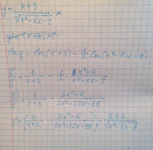 Найти производную dx/dy данной функции y=(x+3)/(sqrt(x^3-6*x-9))