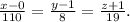 \frac{x-0}{110} = \frac{y-1}{8}= \frac{z+1}{19} .