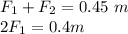 F_1+F_2=0.45\ m\\2F_1=0.4m