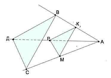 Точки a, b, c, d не лежат в одной плоскости, точка k-середина отрезка ав, m- середина отрезка вс, p