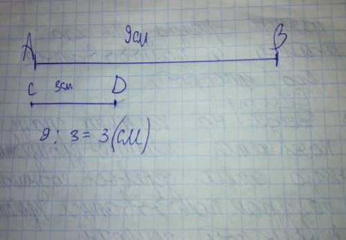 Длина отрезка ав 9 см. начерти отрезок сd, длина которого в 3 раза меньше длины отрезка ав