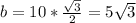 b = 10 * \frac{ \sqrt{3} }{2} =5 \sqrt{3}