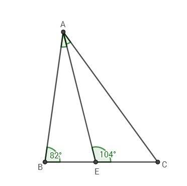 Втреугольнике abc проведена биссектриса ae, угол aec равен 104 градуса ,угол abc равен 82 градуса.на