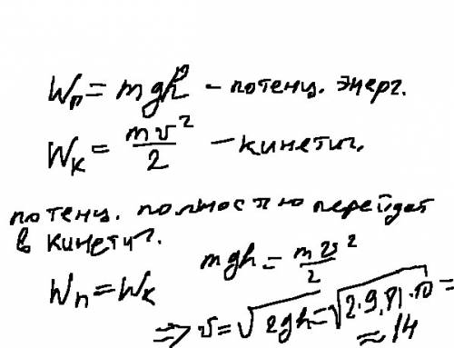 Свысоты 10м падает тело. с з-на сохранения энергии определить скорость его падения на землю. полное