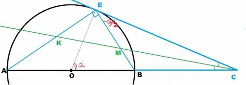 На продолжении диаметра ав полукруга за точку в взята произвольная точка с, через которую проведена