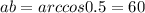 ab = arccos 0.5 = 60