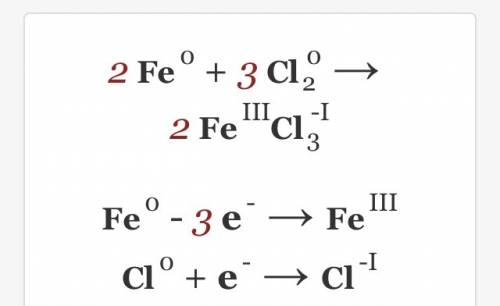 Всхеме реакции fe+cl2⇒fecl3 расставьте коэффициенты, укажите окислитель и восстановитель, составте с