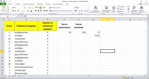 Какие формулы надо использовать в икселе, чтобы найти: 1. сколько учеников любят ? 2. какой процент
