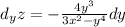 d_yz=-\frac{4y^3}{3x^2-y^4} dy