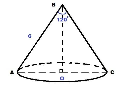 Дан конус, угол abc=120, ab=6, найти радиус и высоту? ( решить не через теорему ! )