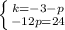 \left \{ {{k=-3-p} \atop {-12p=24}} \right.