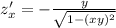 z'_x=- \frac{y}{ \sqrt{1-(xy)^2} }