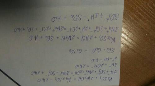 H2so3+naoh= so2+cuo= na2so3+hcl= написать уравнения в молекулярном,ионном и сокращённом виде