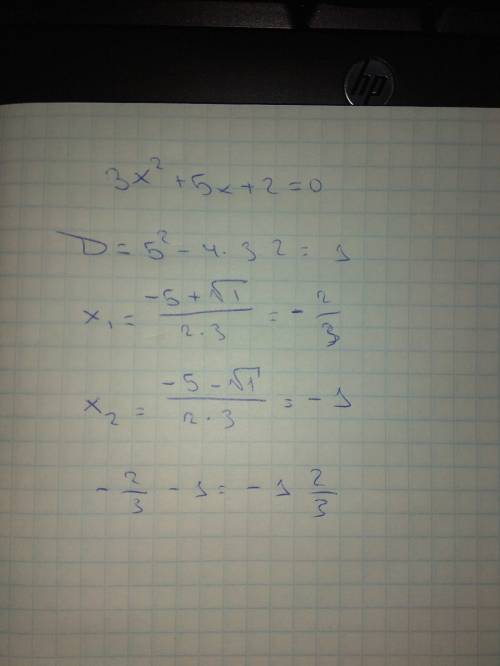 Найдитет сумму корней квадратного уравнения 3х² +5х+2=0