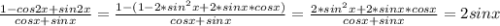 \frac{1-cos2x+sin2x}{cosx+sinx}= \frac{1-(1-2*sin^{2}x+2*sinx*cosx)}{cosx+sinx} = \frac{2*sin^{2}x+2*sinx*cosx}{cosx+sinx}= 2sinx