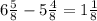 6\frac{5}{8}-5\frac{4}{8}=1\frac{1}{8}