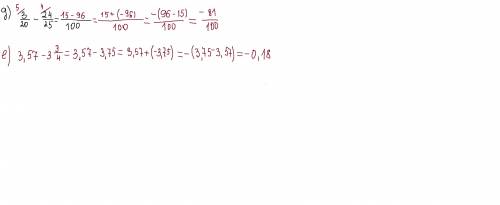 Найдите разность а) )=? б) -6,75-6,72=? в) 0,32-2,5=? г) -1,,5)=? д) 3 двадцатых - 24 двадцать пятых