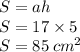 S=ah\\S=17\times 5 \\S=85\: cm^{2}