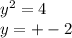 {y}^{2} = 4 \\ y = +-2