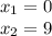 x_1=0\\x_2=9