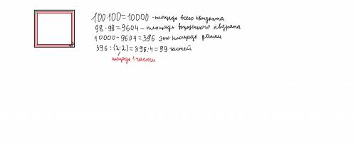 Из клетчатого квадрата 100 х 100 вырезали квадрат так, что получилась рамка шириной в 2 клетки. рамк