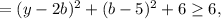 =(y-2b)^2+(b-5)^2+6 \geq 6,