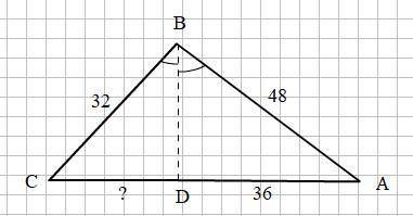 Отрезок bd- биссектриса треугольника abc, ab=48см, bc =32см, ad=36см. найдите отрезок cd.