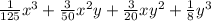 \frac{1}{125} x { }^{3} + \frac{3}{50} x {}^{2} y + \frac{3}{20} xy {}^{2} + \frac{1}{8} y {}^{3}