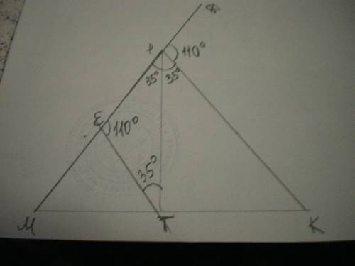 Через точку t пересечения биссектрисы угла p треугольника mpk со стороной mk проведена прямая, парал