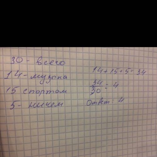 14 учеников занимаются музыкой,а 15 спортом,5 учеников не занимаются ни музыкой,ни спортом.сколько у