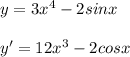 y=3x^4-2sinx \\\\ y'=12x^3-2cosx