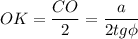 OK=\dfrac{CO}{2}=\dfrac{a}{2tg\phi }