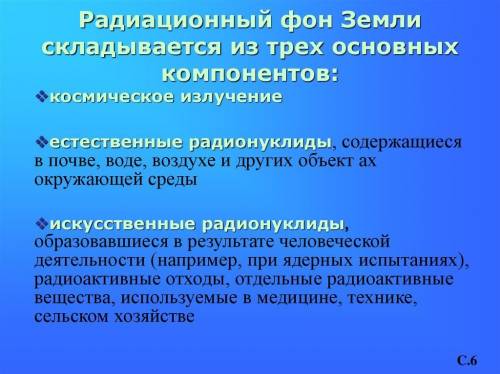 Зяких компонентів складається радіаційний фон землі