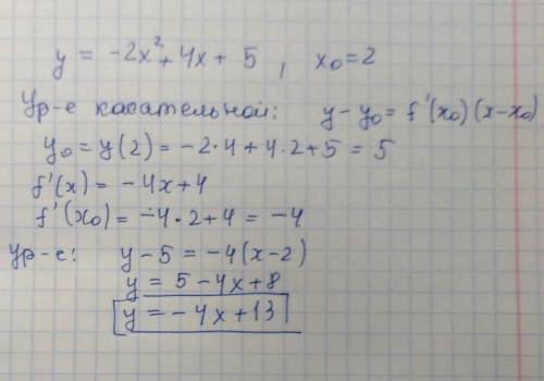 Написать уравнение касательной к графику функции в точке: f(x)=-2x^2+4x+5 x0=2