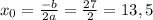 x_0 = \frac{-b}{2a} = \frac{27}{2} = 13,5