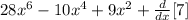 28x^6-10x^4+9x^2+ \frac{d}{dx}[7]