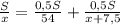 \frac{S}{x} = \frac{0,5S}{54} }+ \frac{0,5S}{x+7,5} }