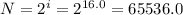 N = 2^i = 2^{16.0} = 65536.0