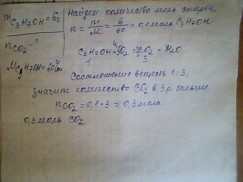 Вычислить (с формулой), какое кол-во углекислого газа выделится при сгорании 6 г. пропанола c3h7oh