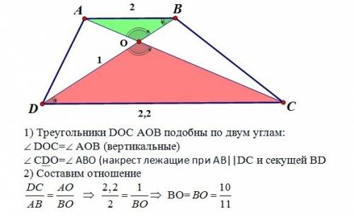 Диагонали трапеции abcd с основаниями ab и cd пересекаются в точке о найти ac если известно, что ao