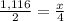 \frac{1,116}{2}= \frac{x}{4}