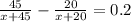 \frac{45}{x+45} - \frac{20}{x+20} =0.2 \\ \\