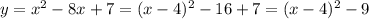 y=x^2-8x+7=(x-4)^2-16+7=(x-4)^2-9