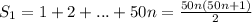 S_1 = 1 + 2 + ... + 50n = \frac{50n(50n + 1)}{2}