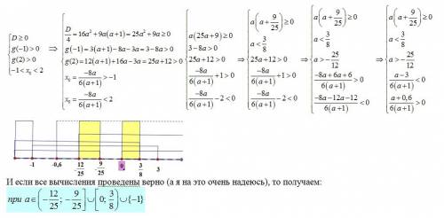 При каких а функция f(x)=(a+1)x³+4ax²-3ax+9 имеет экстремумы которые принадлежат (-1: 2)