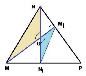 Востроугольном треугольнике mnp высоты mm1 и nn1 пересекаются в точке o. докажите, что треугольники