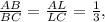 \frac{AB}{BC}=\frac{AL}{LC}=\frac{1}{3},