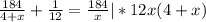 \frac{184}{4+x} + \frac{1}{12}= \frac{184}{x} } | *12x(4+x)&#10;